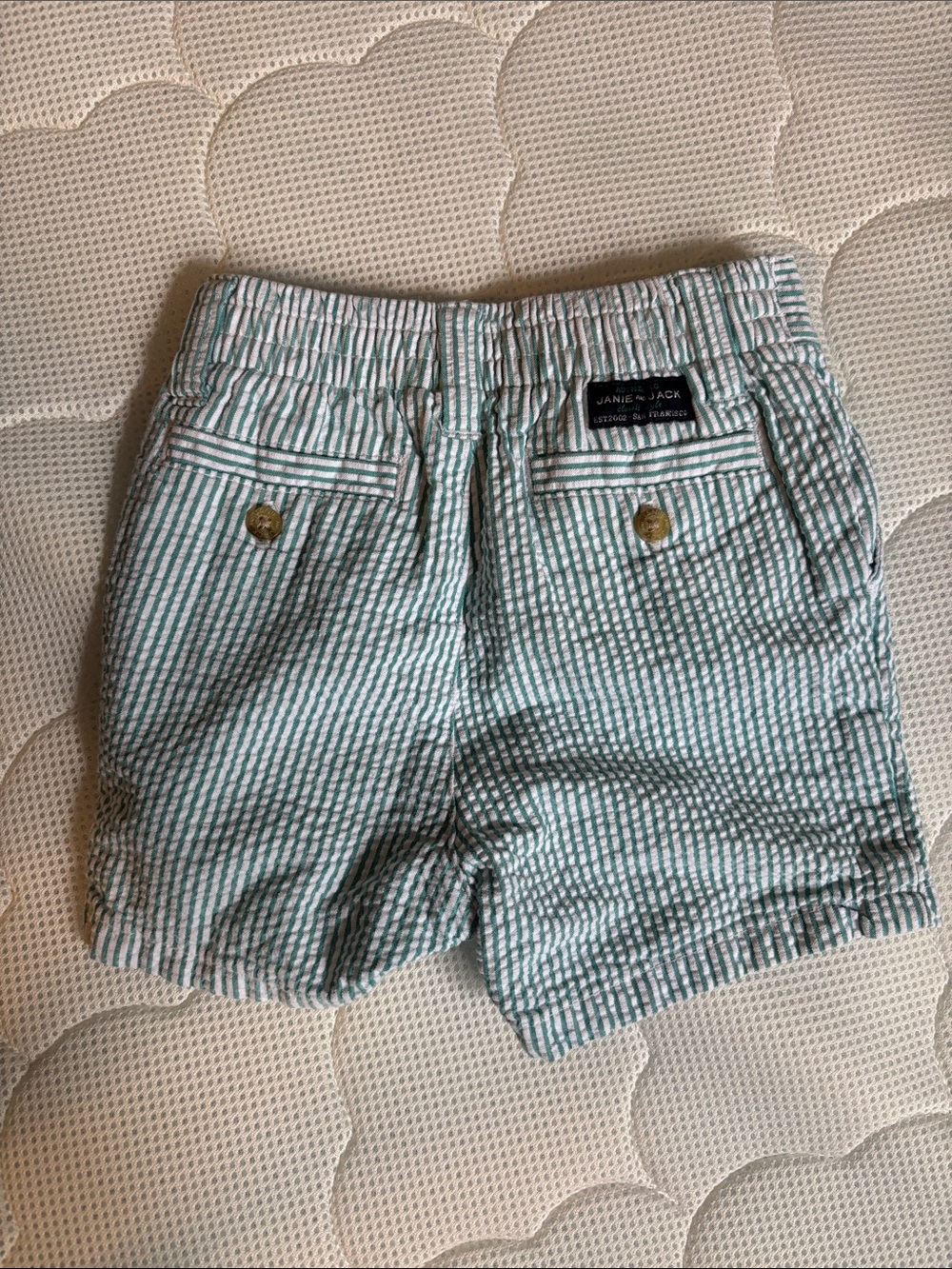 Janie and Jack Green & White Seersucker Button-Front Shorts